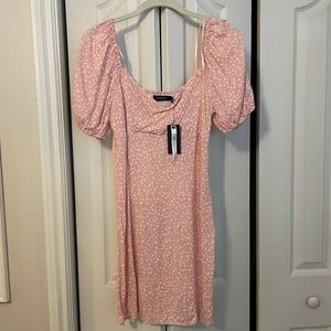 Pink floral puff sleeve dress